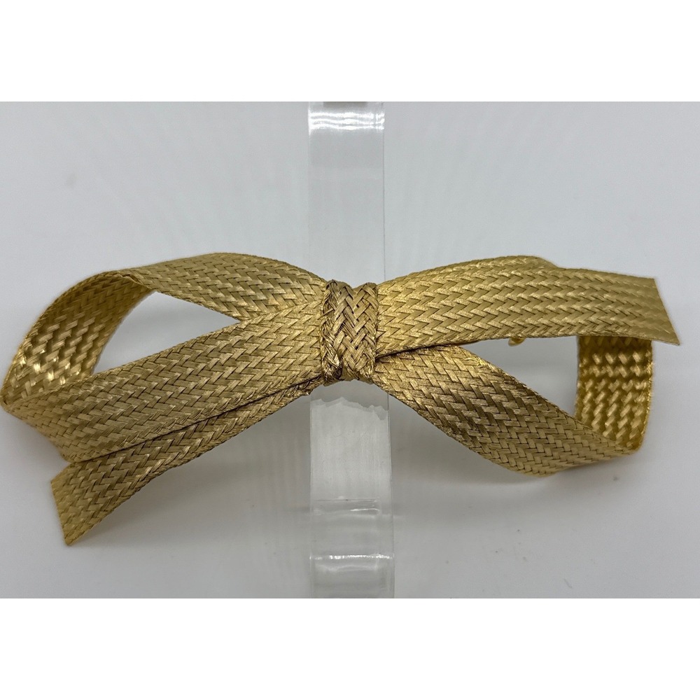Vintage 80s Gold Tone Woven Mesh Bow Hair Barrette Made in France Large 5in Clip